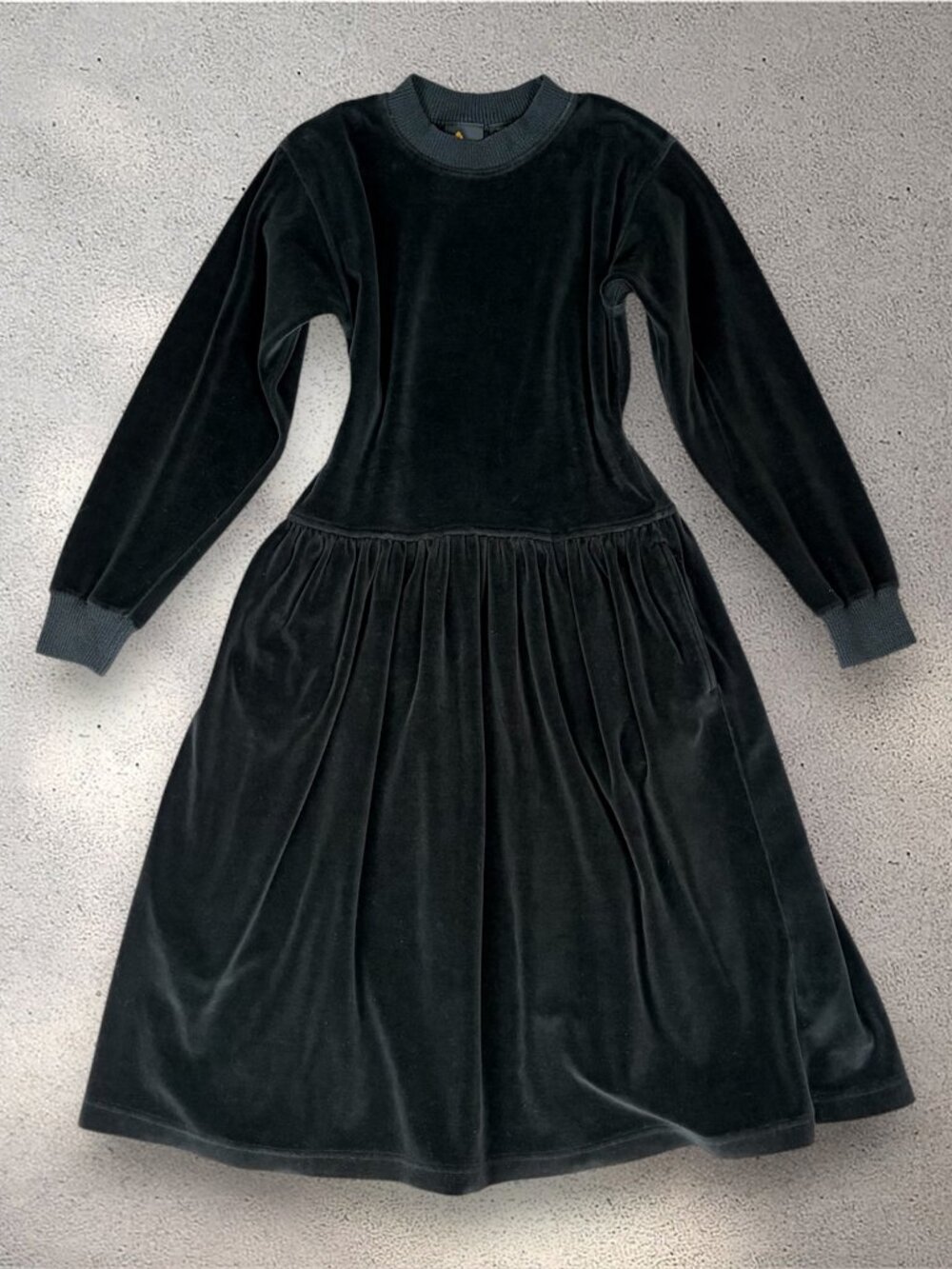 VTG Liz Claiborne Velour Midi Dress Women's SP Black Mock Long Sleeve 80s Preppy - Picture 3 of 7